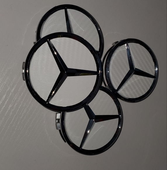 4 White Carbon Fiber WHEEL CENTER HUB CAPS EMBLEM FITS MERCEDES BENZ 75MM/ 3 IN - Picture 3 of 5